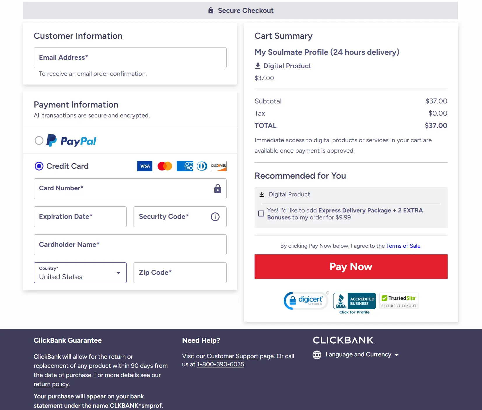 My Soulmate Profile Checkout Page